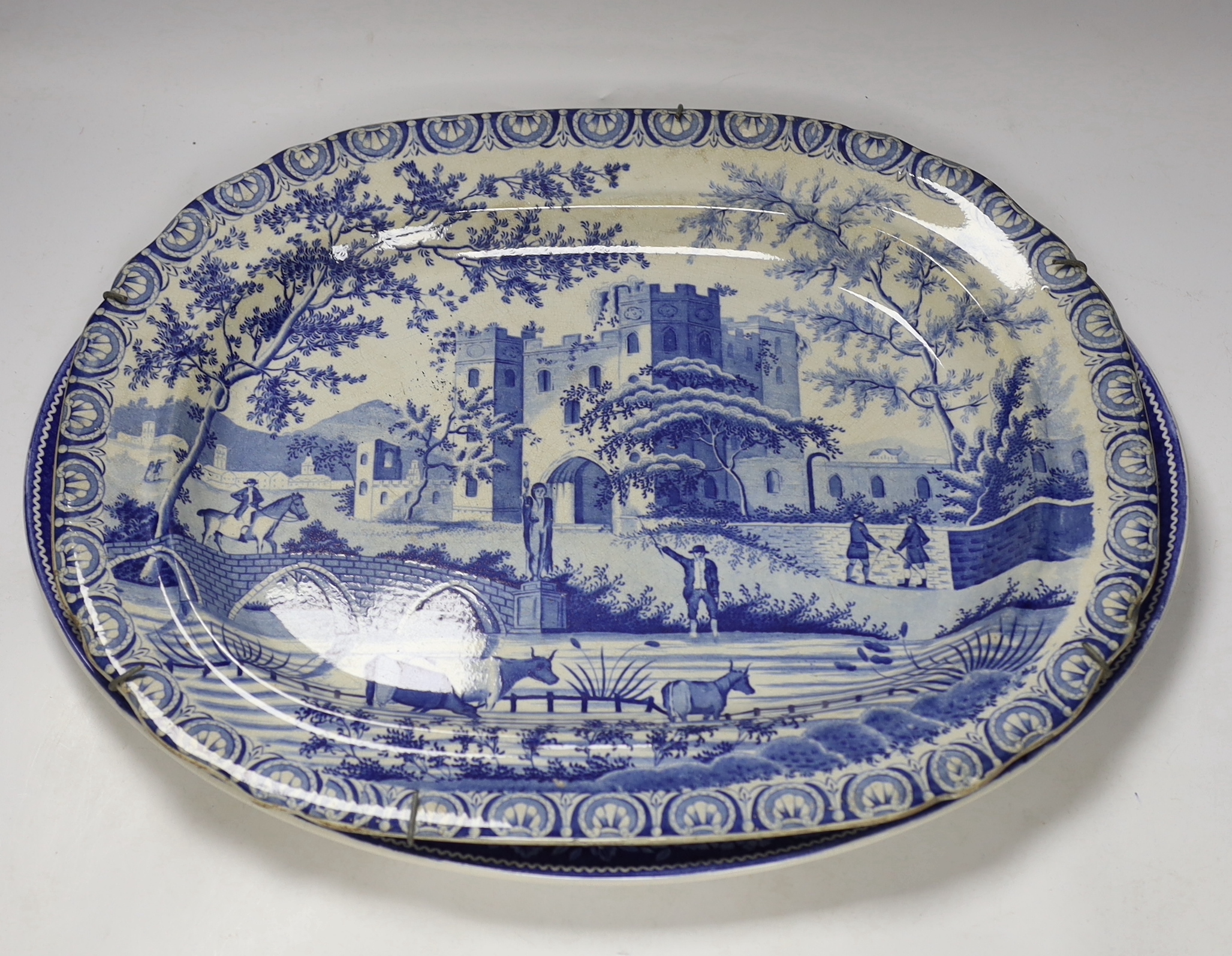 A blue and white pearlware meat platter and three others (4)